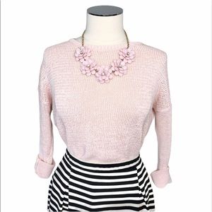 LOFT Knit Cotton Blend Crewneck Sweatshirt Long Sleeve Light Blush Pink Sz S